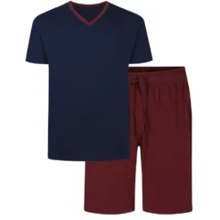 Bigdude Short V-Neck Pyjamas Navy/Burgundy