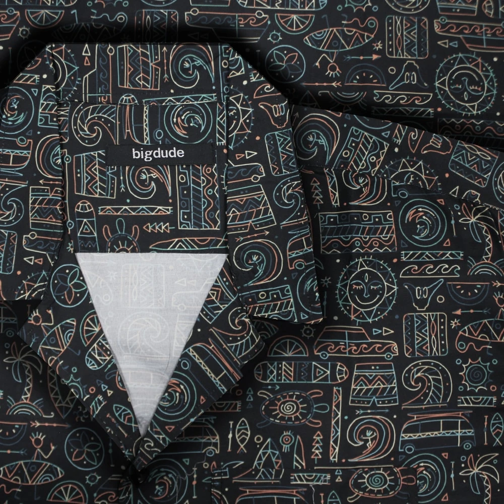 Bigdude Relaxed Collar Ethnic Short Sleeve Shirt Multi 6 Bigdude Relaxed Collar Ethnic Short Sleeve Shirt Multi - Image 6