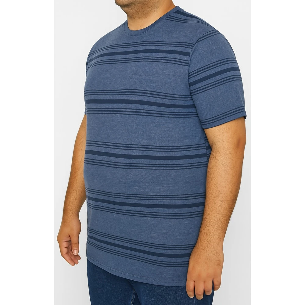 Bigdude Pure Cotton Striped T-Shirt Dark Denim 6 Bigdude Pure Cotton Striped T-Shirt Dark Denim - Image 6