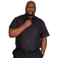 Bigdude Classic Short Sleeve Poplin Shirt Black -Big Dude Clothing Shop img 9295 clipped rev 1