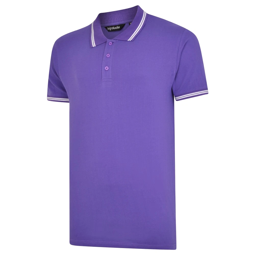 Bigdude Tipped Polo Shirt Purple 2 Bigdude Tipped Polo Shirt Purple - Image 2